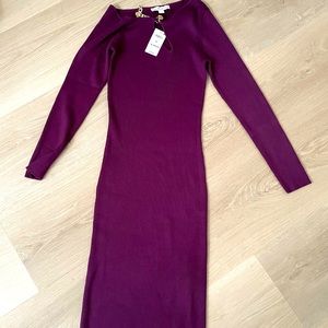 Beautiful NWT long vine colored dress with golden chain detailing on the neck